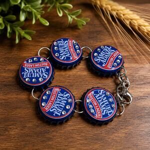 Handmade Samuel Adams Beer Bottle Cap Charm Bracelet Rhinestone Adjustable Clasp